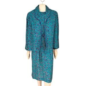 NWT VTG NANCY 2-Piece Floral Polkadot Dress with Jacket Set in Teal SZ 14P